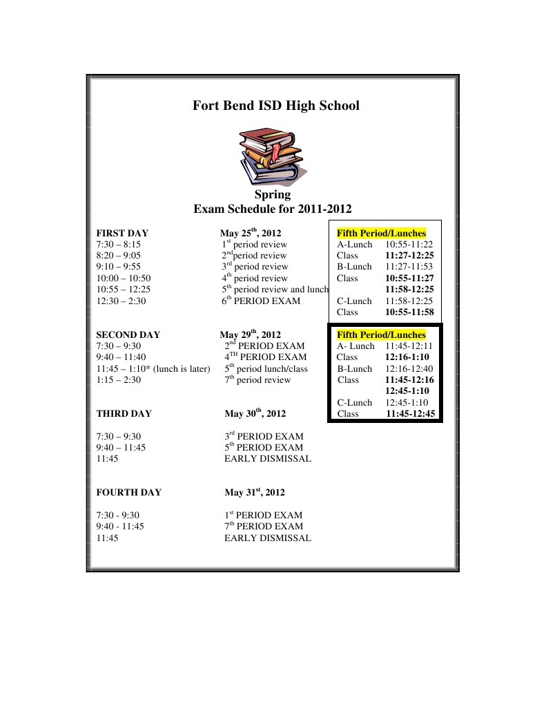 Final Exam Schedule Spring 2012 PDF