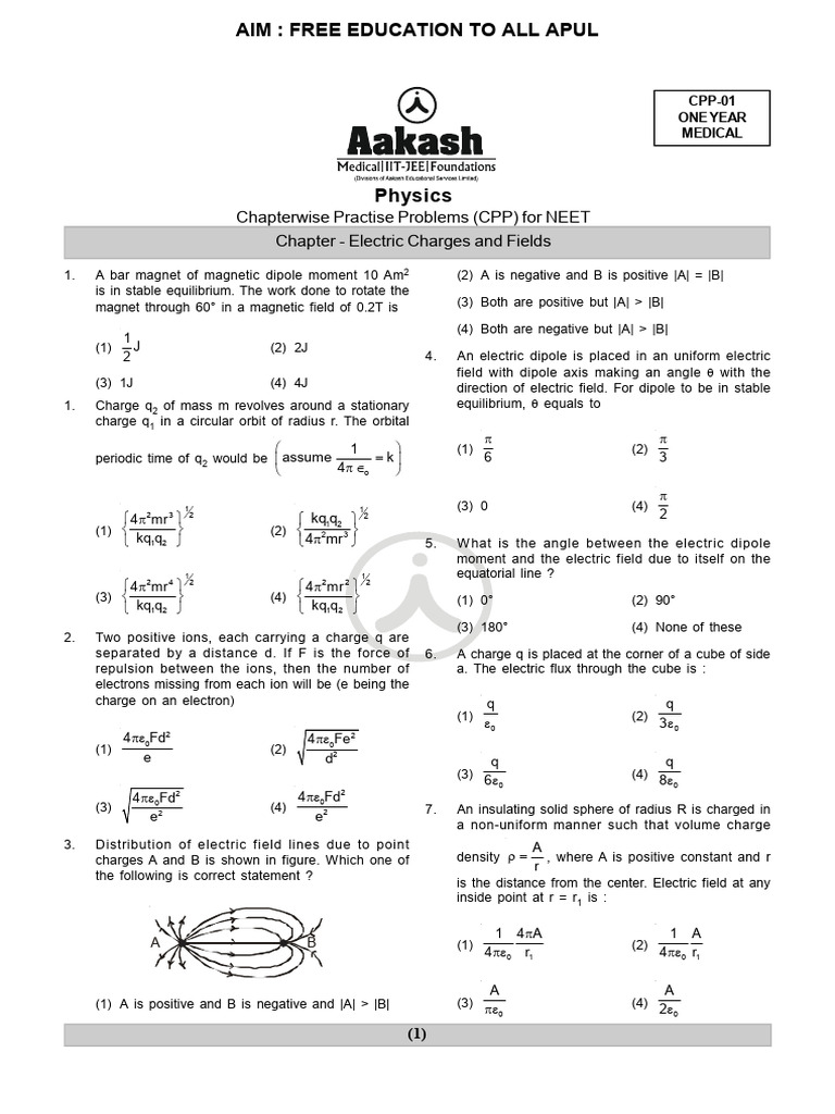 Electric Charges and Fields Practice Problems | PDF | Rotation ...
