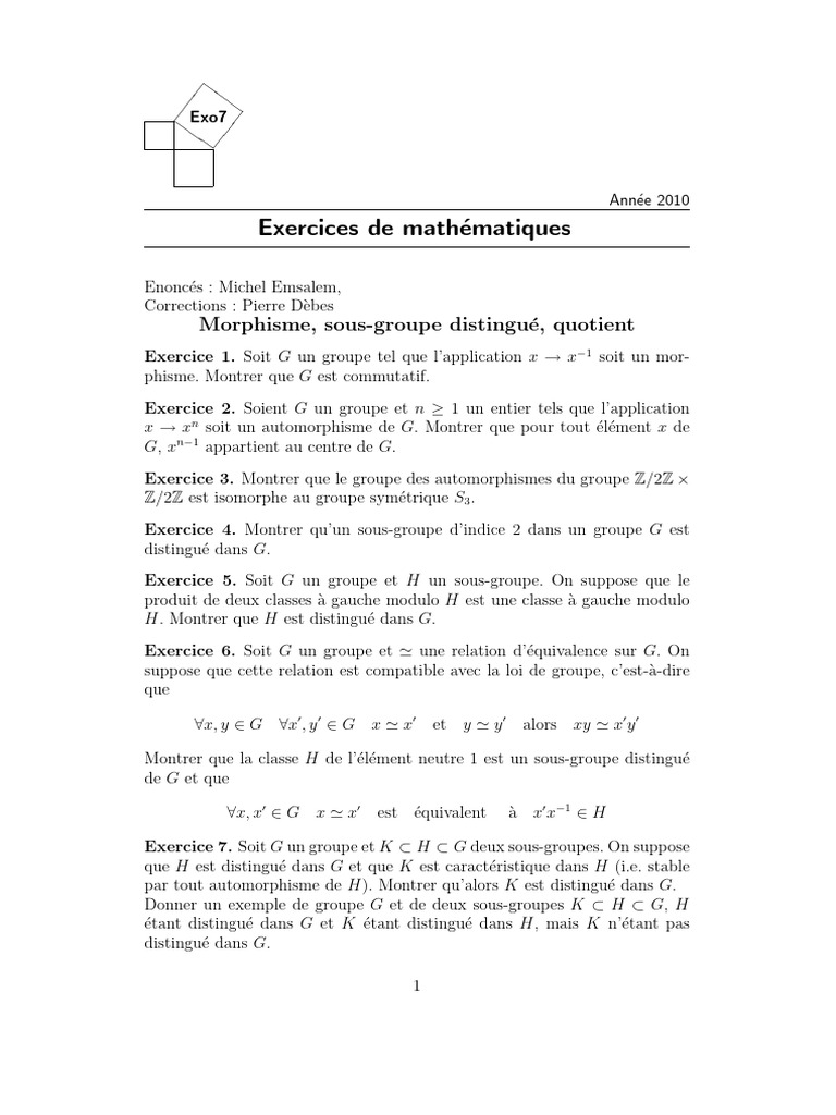 Exercices de mathématiques sur les groupes | PDF | Groupe ...
