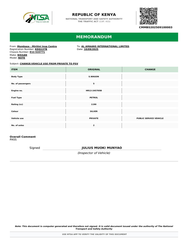 Vehicle Use Change: Private to PSV | PDF