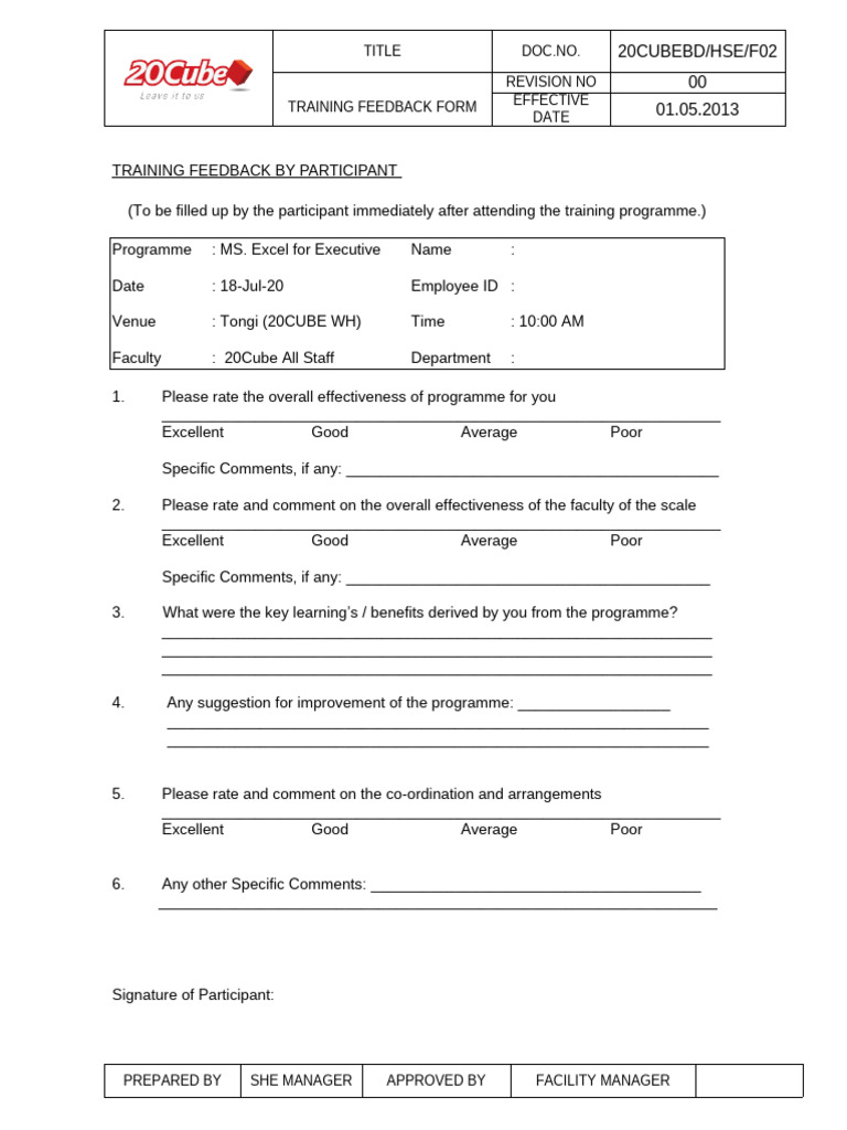 MS Excel Training Feedback Form | PDF | Chess Theory | Chess