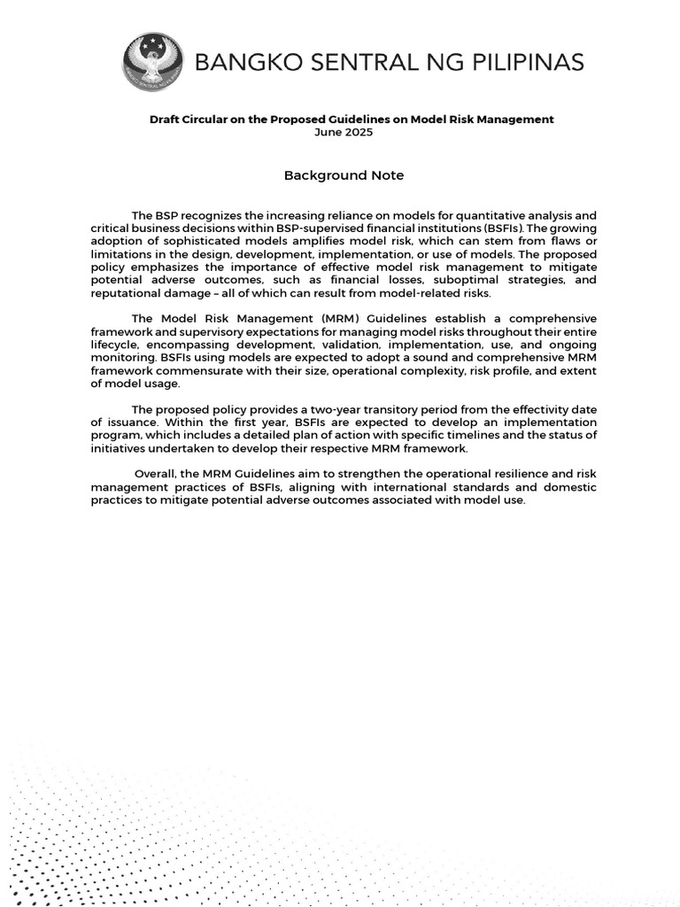Draft Circular On Model Risk Management Guidelines | PDF | Risk | Risk ...