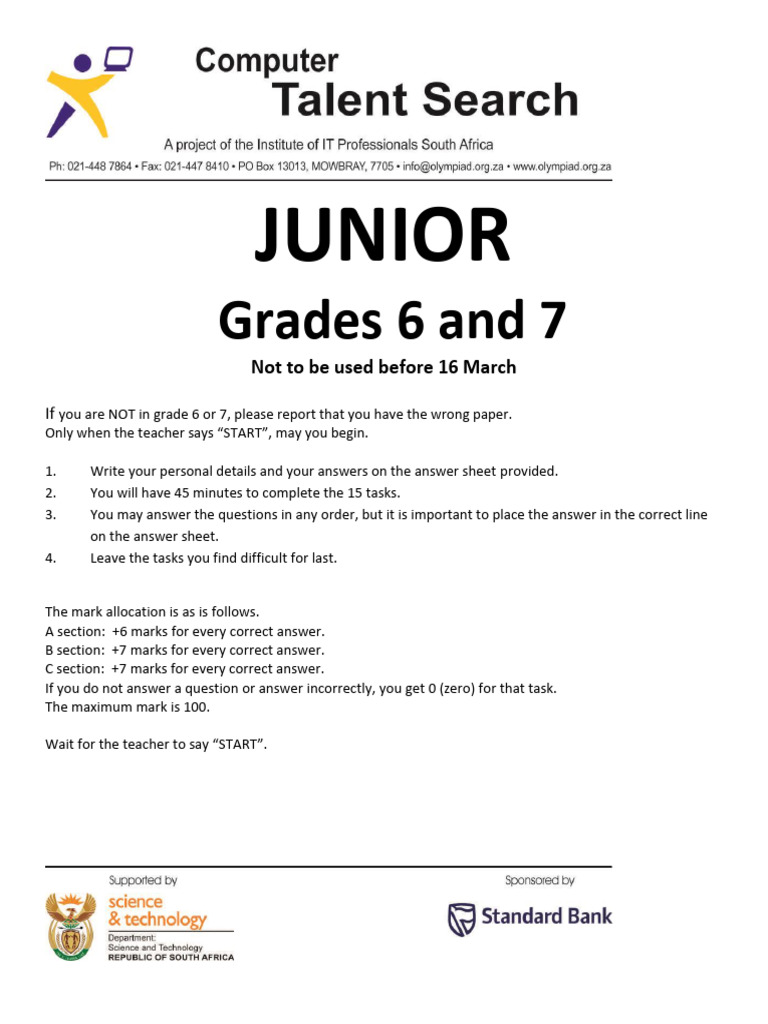 Junior Grades 6-7 Assessment Tasks | PDF | Chess | Chess Theory