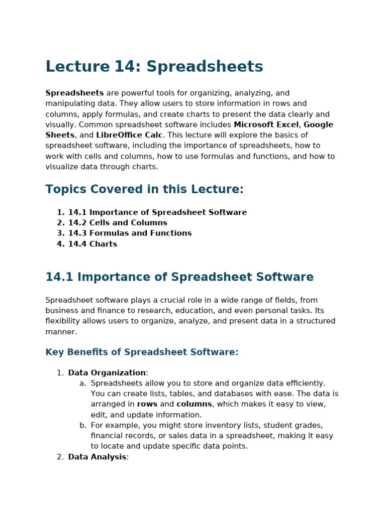 Introduction to Spreadsheet Basics | PDF | Spreadsheet | Chart