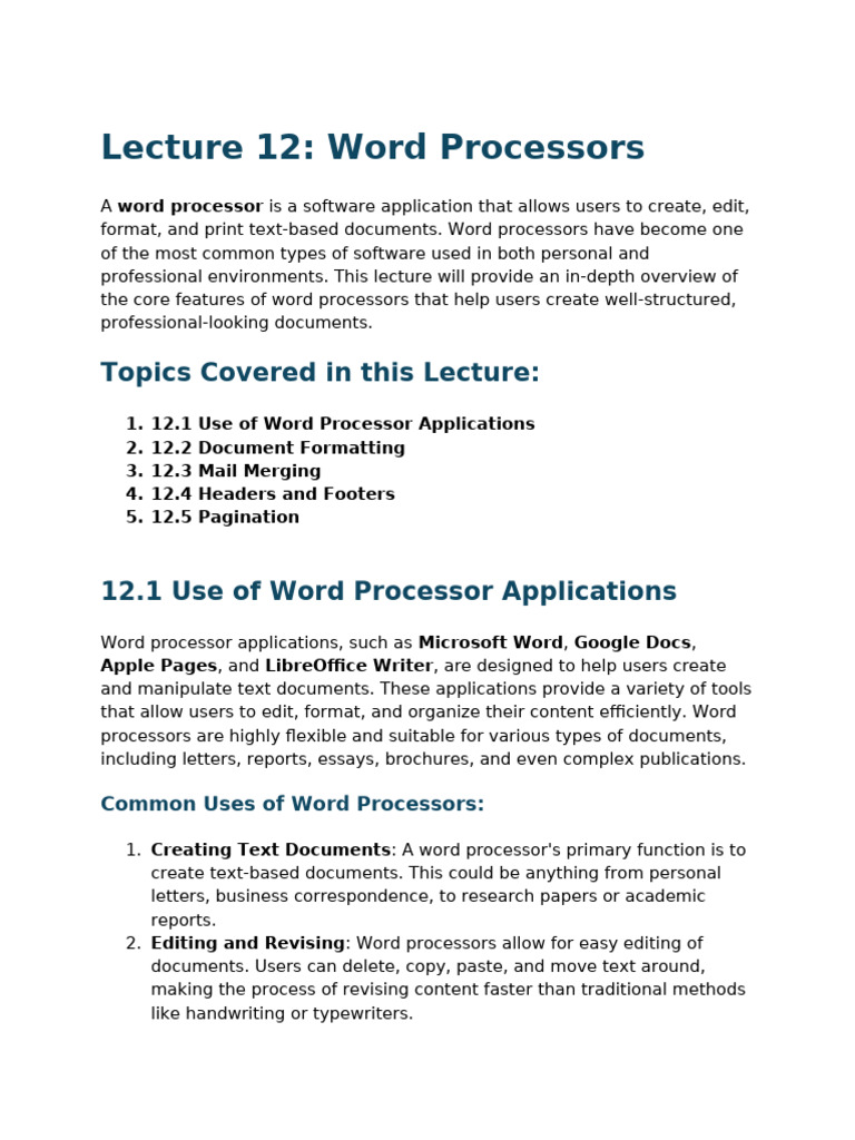 Overview of Word Processor Features | PDF | Microsoft Word | Word Processor