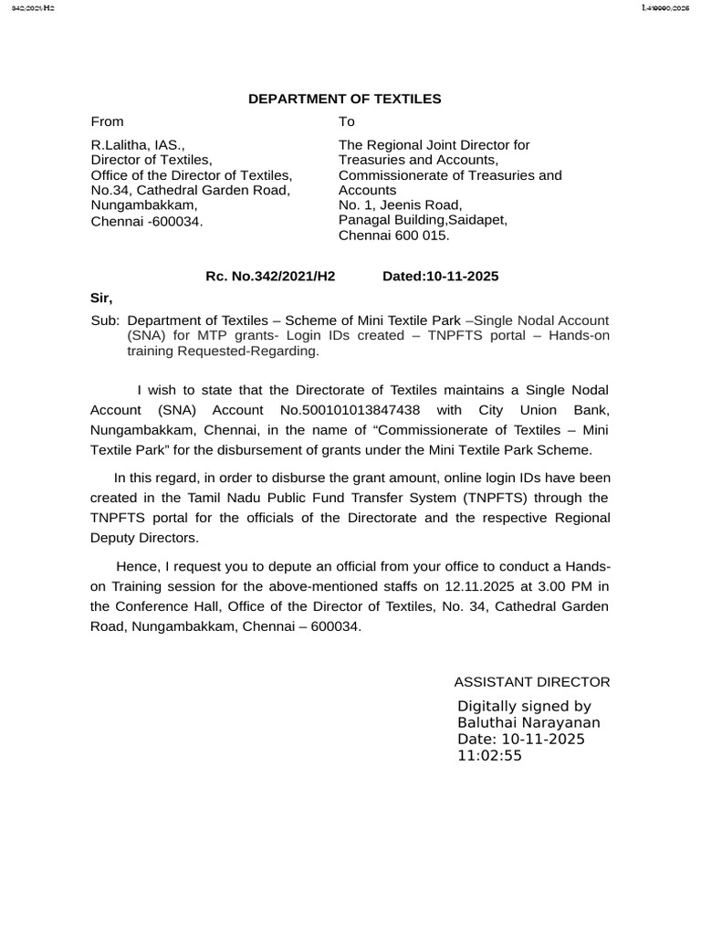 Letter To TNPFTS | PDF
