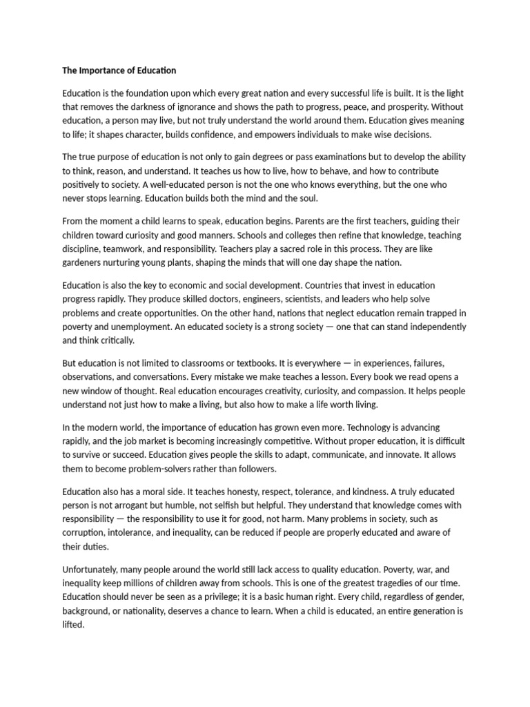 The Importance of Education | PDF | Learning | Cognition
