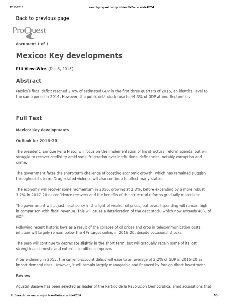 EIU Viewswire Mexico Key Developments Dec 2015 PDF Government