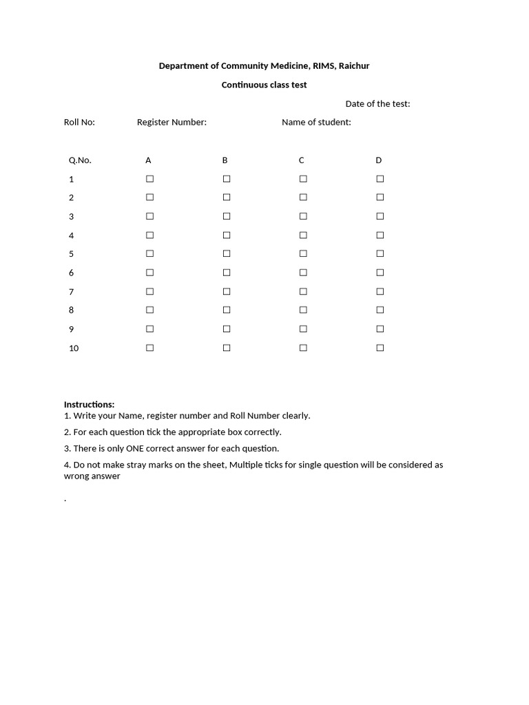 Continuos Class Test | PDF