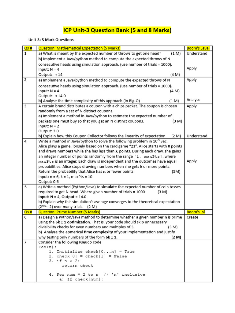 ICP Unit-3 Question Bank: Math & Primes | PDF | Expected Value ...