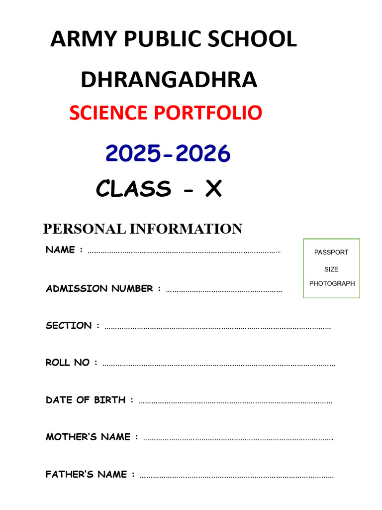 Class X Science Portfolio 2025-2026 | PDF
