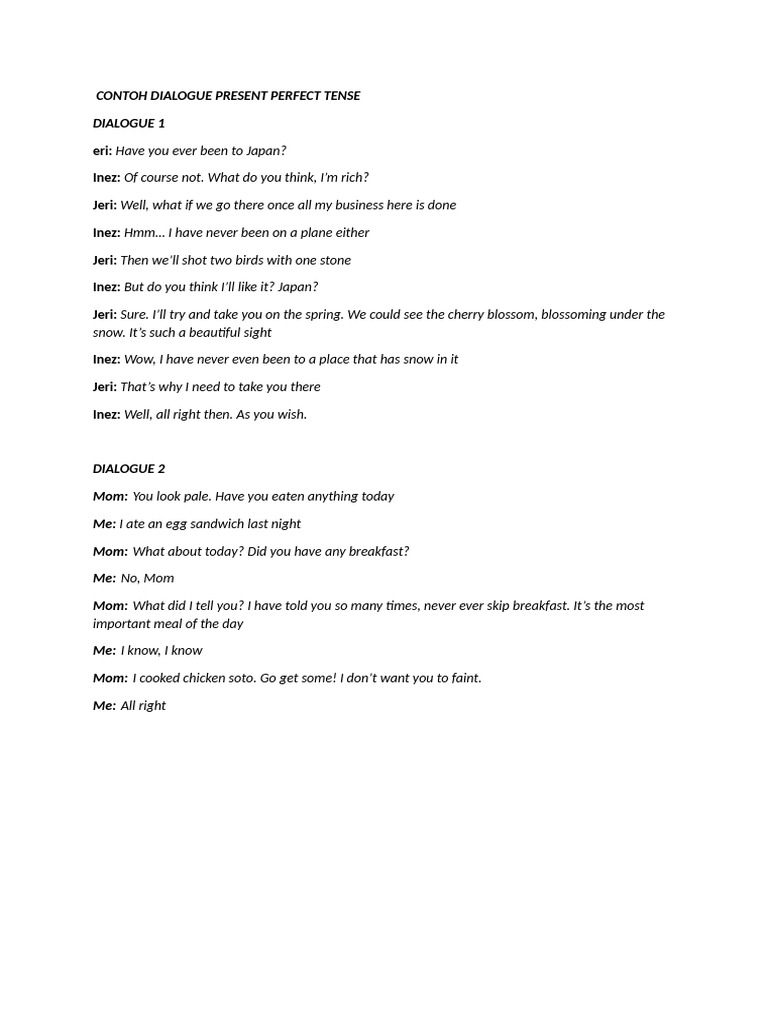 Present Perfect Tense Dialogue Examples | PDF