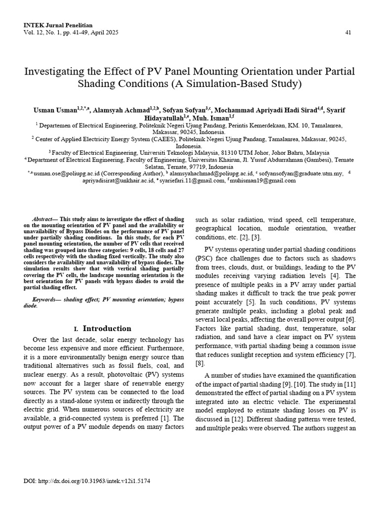 PV Panel Orientation Impact Under Shading | PDF | Photovoltaics | Solar ...