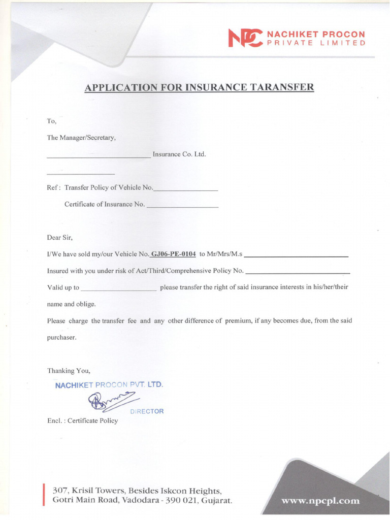 EECO Insurance Transfer | PDF