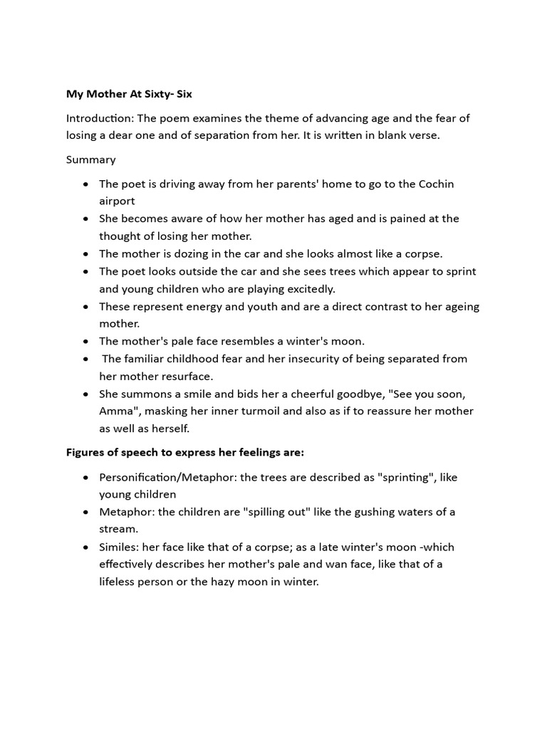My Mother at Sixty - Notes | PDF