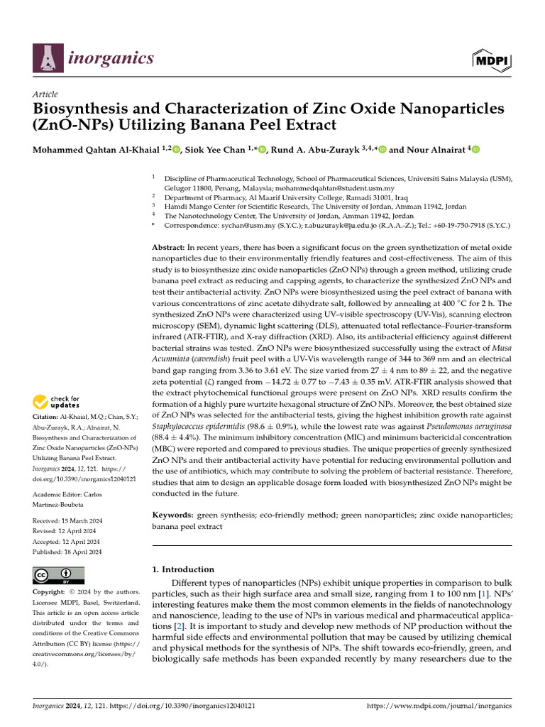 Biosynthesis and Characterization of Zinc Oxide Na | PDF | Zinc Oxide ...