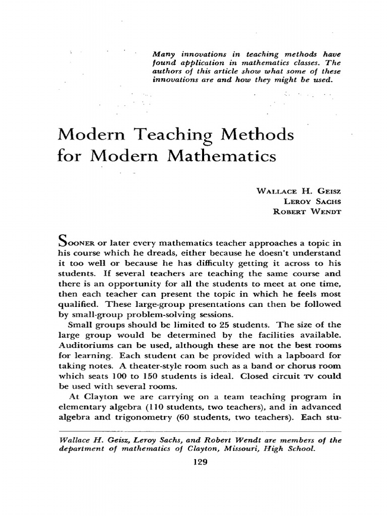 Teaching: Methods For Mathematics | PDF | Teachers | Mathematics