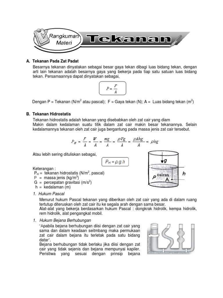 Rangkuman Materi IPA Kelas VIII Smt2 Tekanan