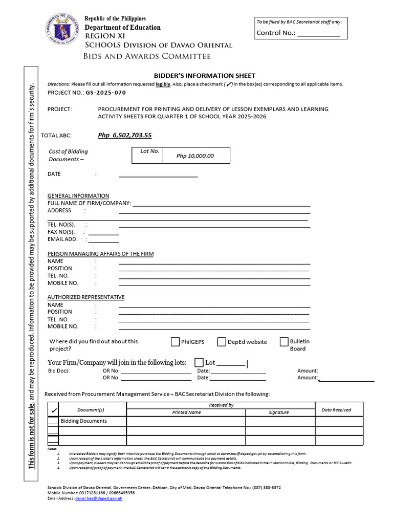 BIDDER'S INFORMATION SHEET (1) | PDF