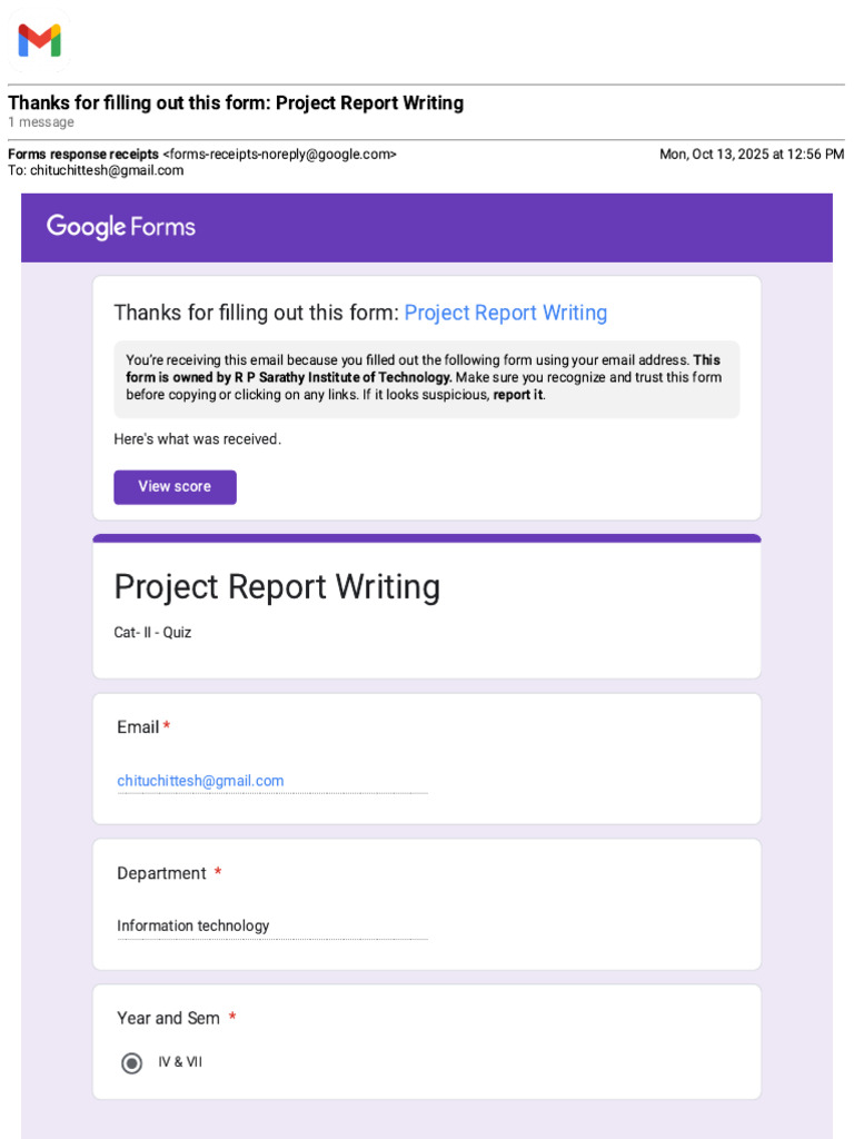 Gmail - Thanks For Filling Out This Form - Project Report Writing | PDF ...