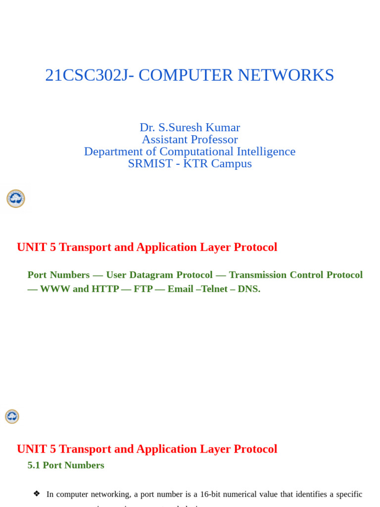 21csc302j-Cn Unit 5 | PDF | Transmission Control Protocol | Domain Name ...