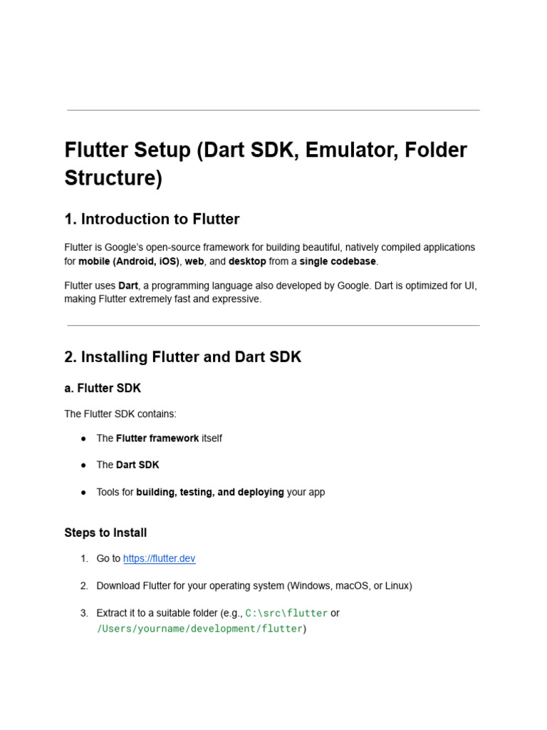 Flutter Setup Guide: SDK & Emulator | PDF | Ios | Android (Operating ...