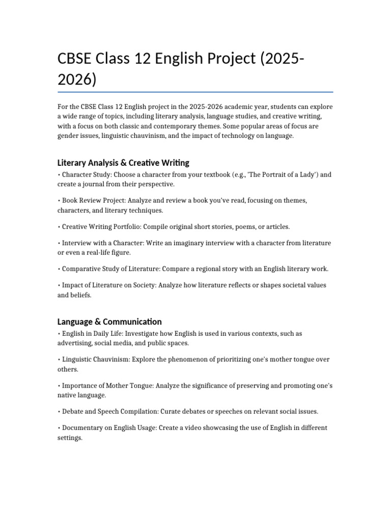 CBSE Class 12 English Project Ideas 2025 | PDF | Linguistics | Gender