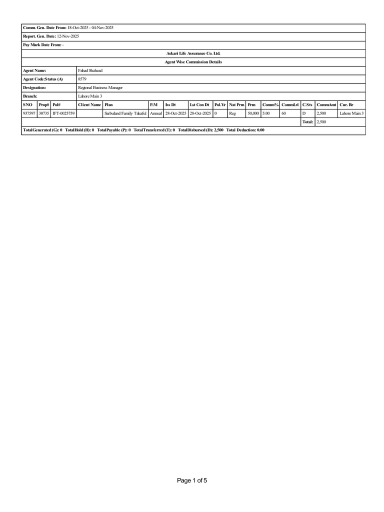 Agent Commission Report: Oct-Nov 2025 | PDF