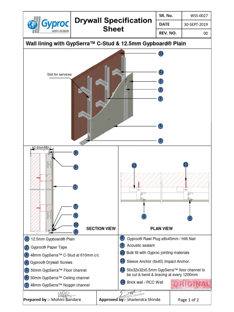 WSS-0027-Wall Lining C-Stud 48S50 - 12.5mm PB (NoGW) - Rev00 | PDF ...