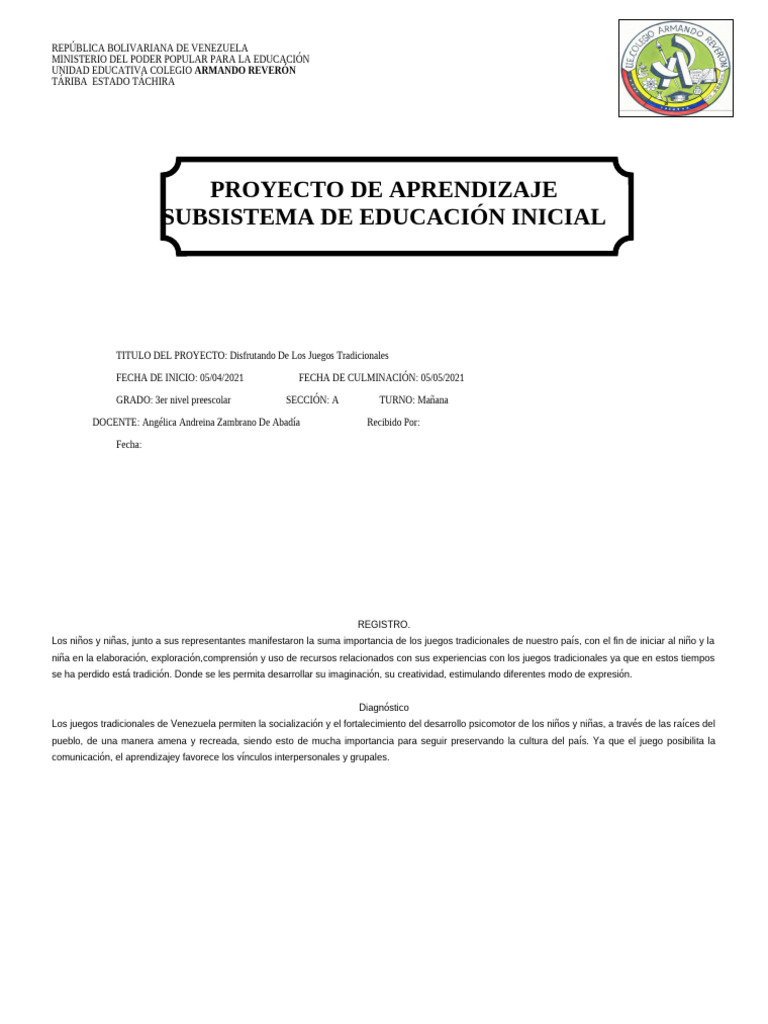 Proyecto de Inicial | PDF | Aprendizaje | Educación de la primera infancia