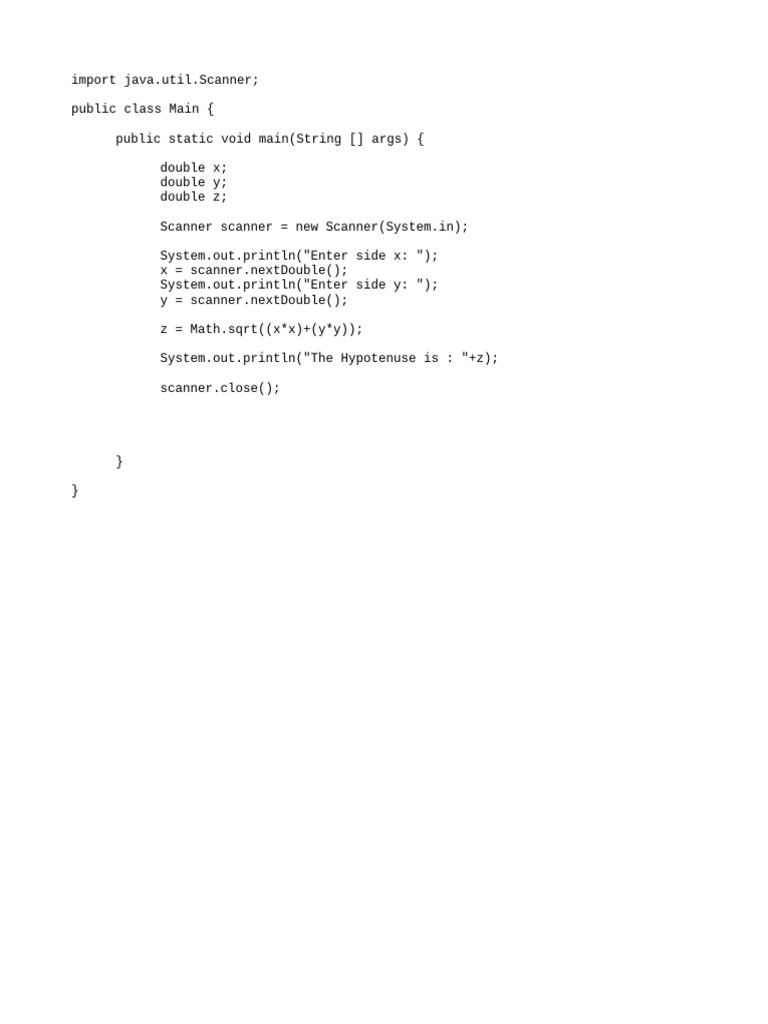 Calculate Hypotenuse in Java | PDF