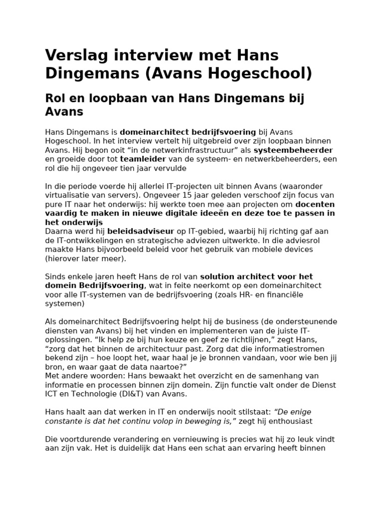 Verslag Interview Met Hans Dingemans | PDF