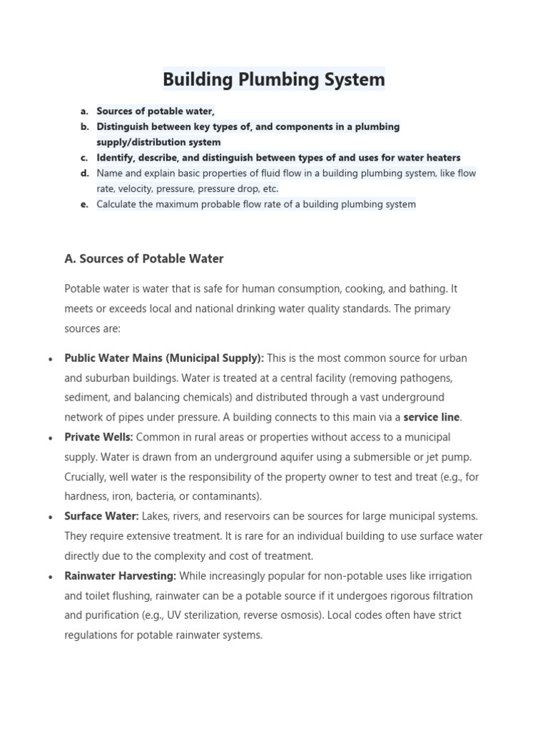 Building Plumbing System Overview | PDF | Water Heating | Drinking Water