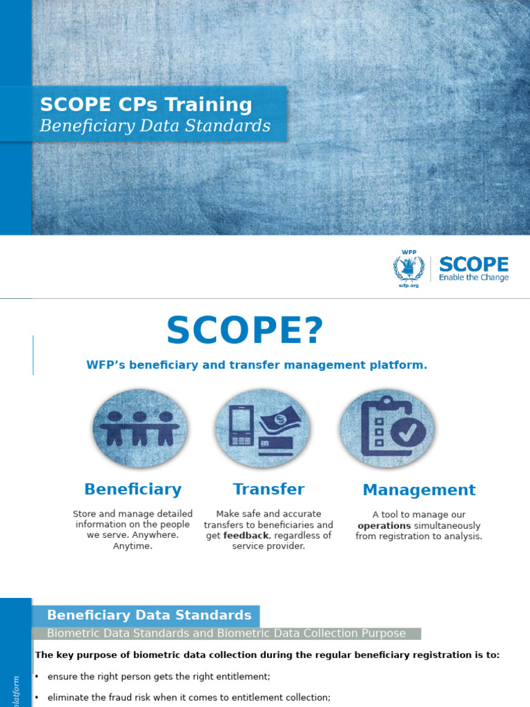 WFP SCOPE Training: Beneficiary Data Standards | PDF | Fingerprint ...