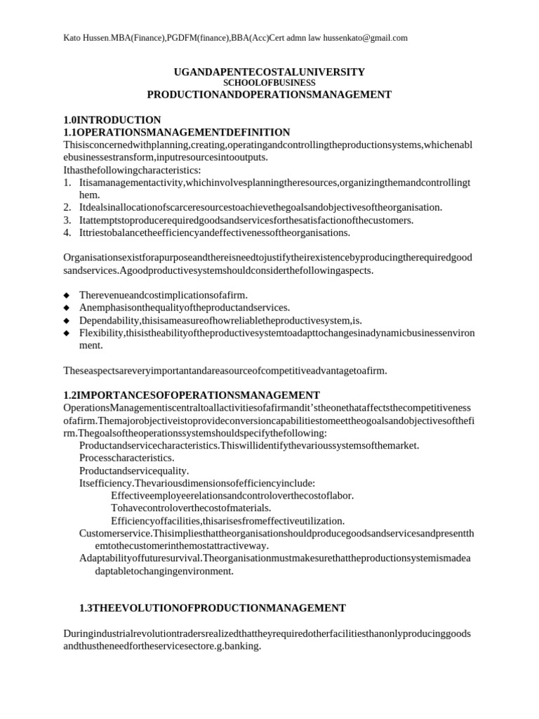 Production and Operations Management Notes | PDF