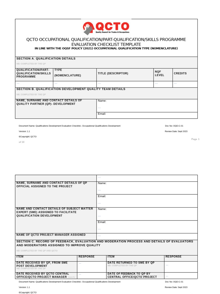 QCTO Qualification Evaluation Checklist | PDF