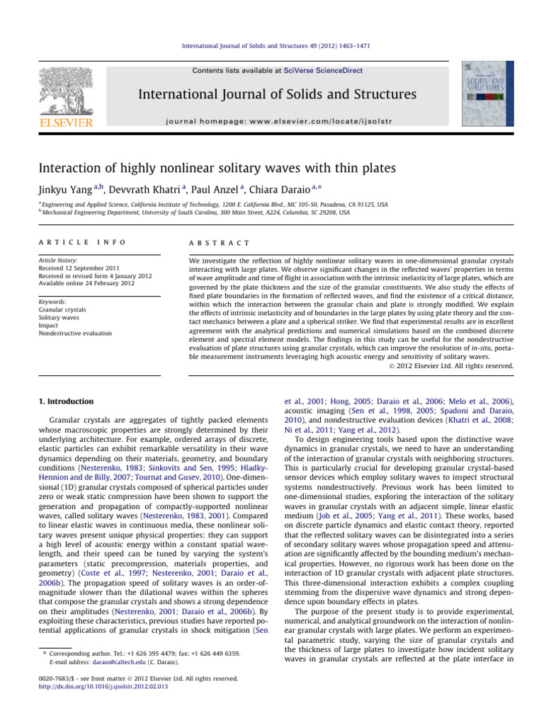 Interaction of Highly Nonlinear Solitary Waves Within Thin Plates | PDF ...