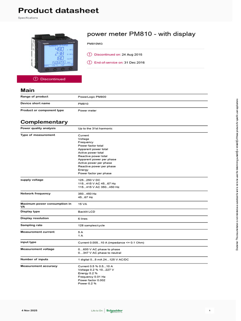 PM810 Power Meter Specifications & Discontinuation | PDF | Ac Power ...