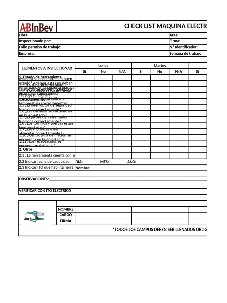 Checklist de Inspección de Máquina Electrofusión | PDF