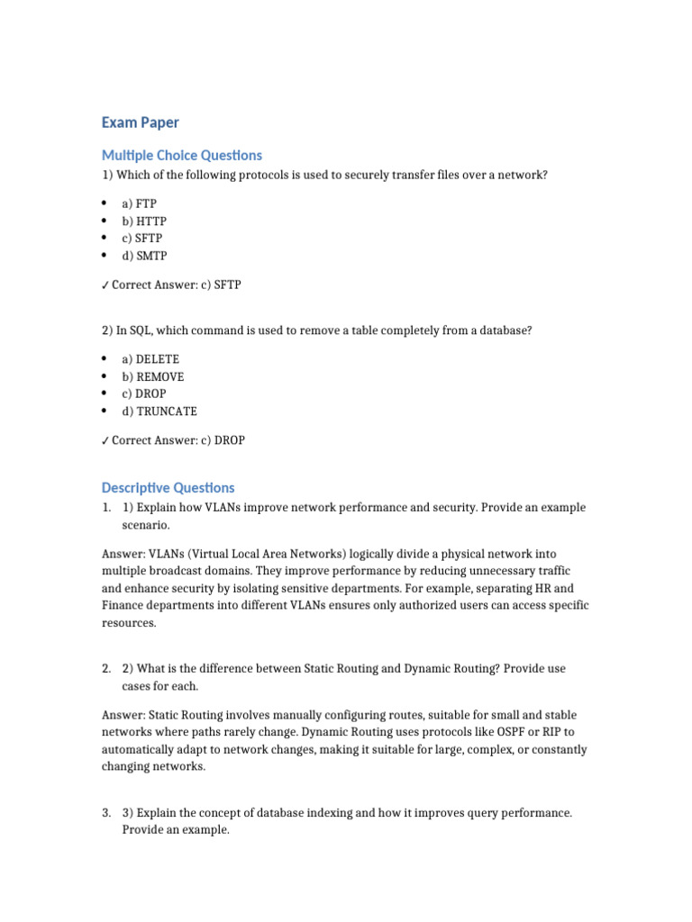 Networking and Database Exam Guide | PDF