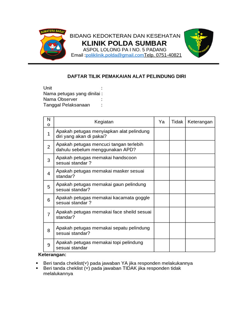 Daftar Tilik Penggunaan APD Kesehatan | PDF