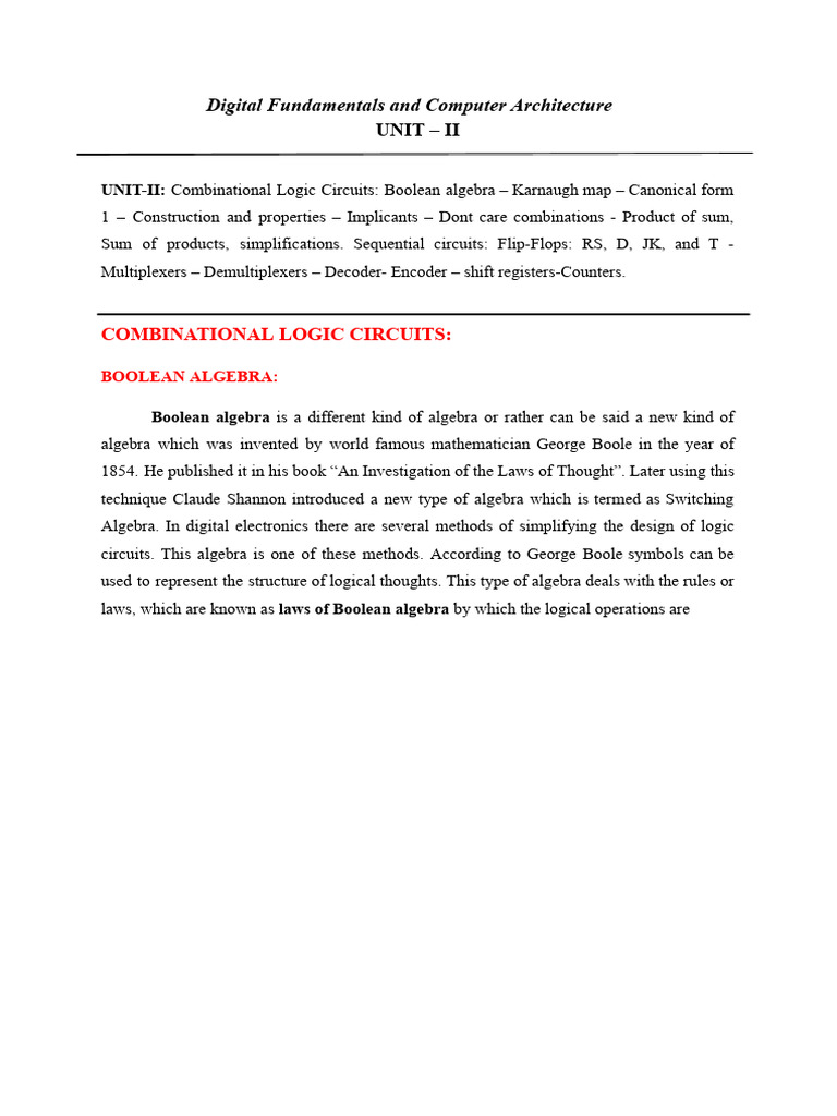 Combinational Logic & Boolean Algebra Guide | PDF | Electronics | Logic
