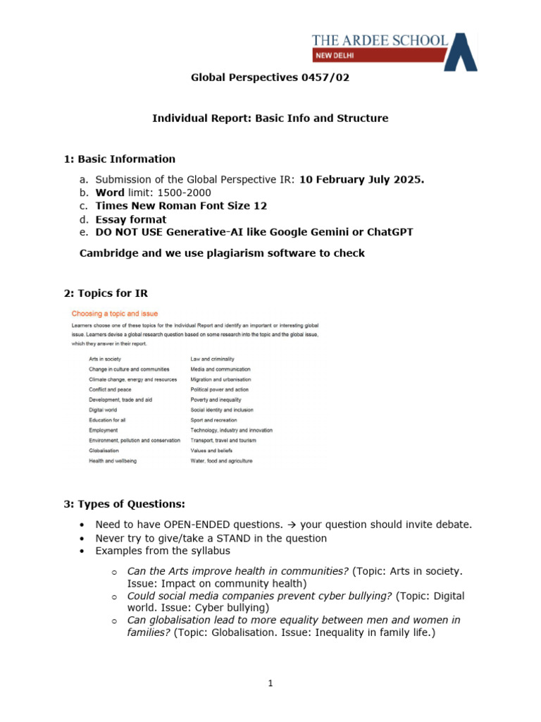 Global Perspectives Individual Report Guide | PDF | Human Communication ...