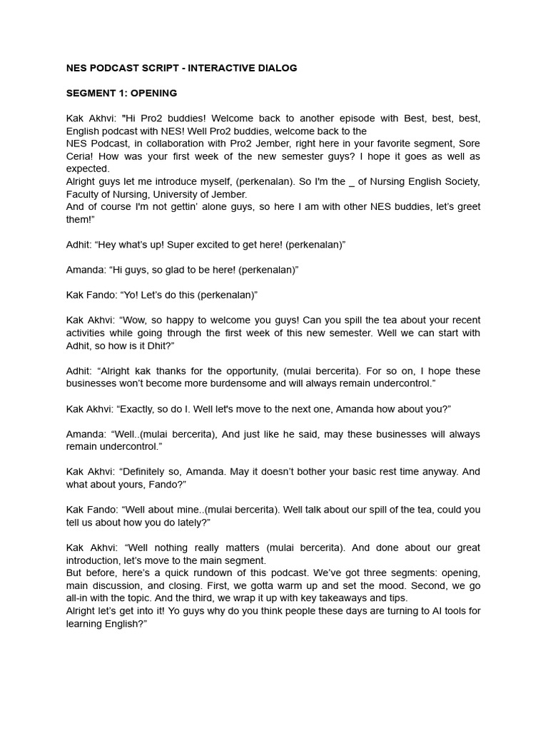 Nes Podcast - Script Interactive Dialogue | PDF