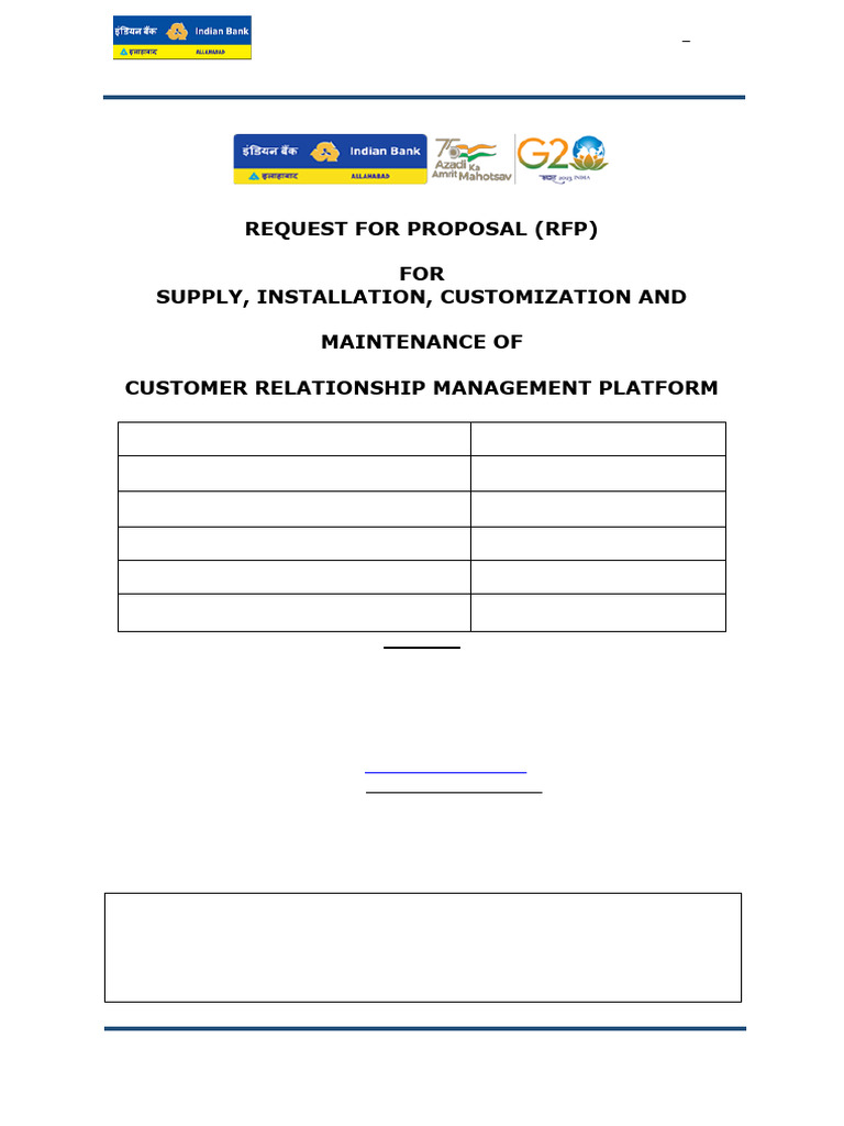 RFP for CRM Platform by Indian Bank | PDF | Banks | Json