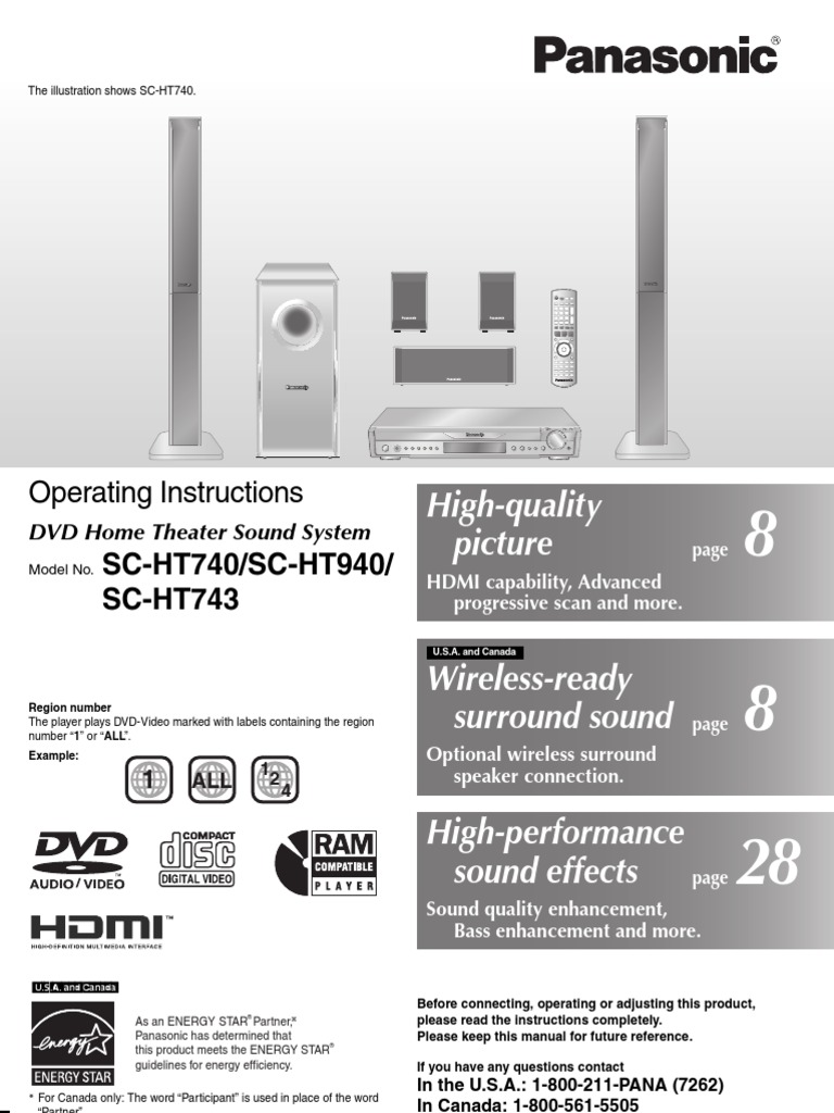 Manual Panasonic Home Theatre SAHT740 | Data Compression | Dvd