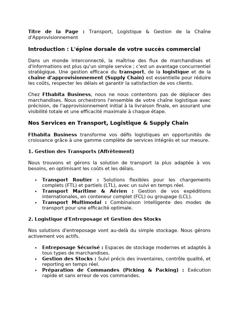 Transport et Logistique Efficaces | PDF | Logistique | Gestion de la ...