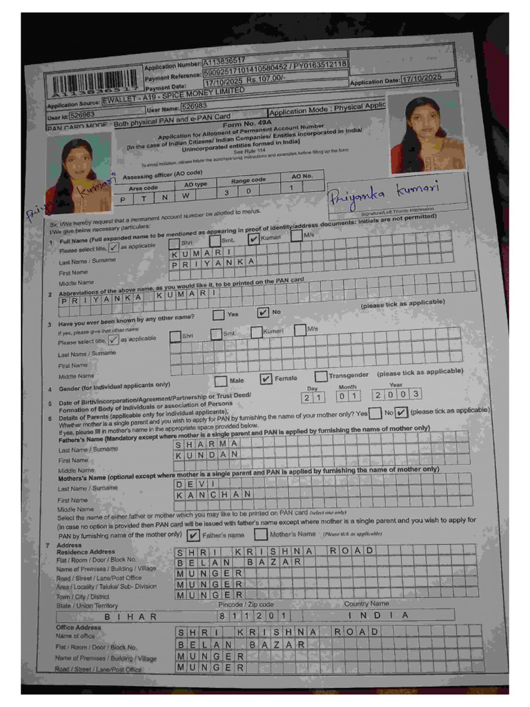 Priyanka Pan Form | PDF