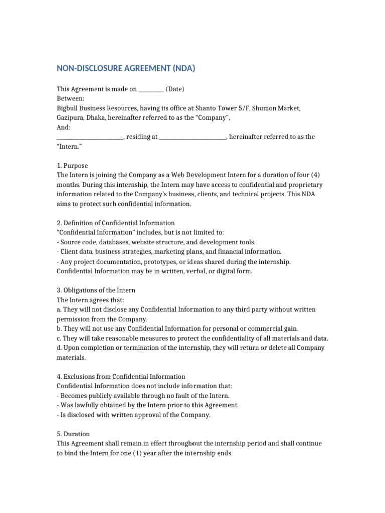 Web Development Internship NDA | PDF | Non Disclosure Agreement