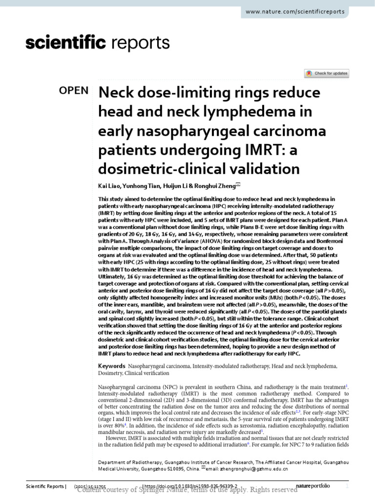 Neck Dose-Limiting Rings Reduce Head and Neck Lymp | PDF | Radiation ...